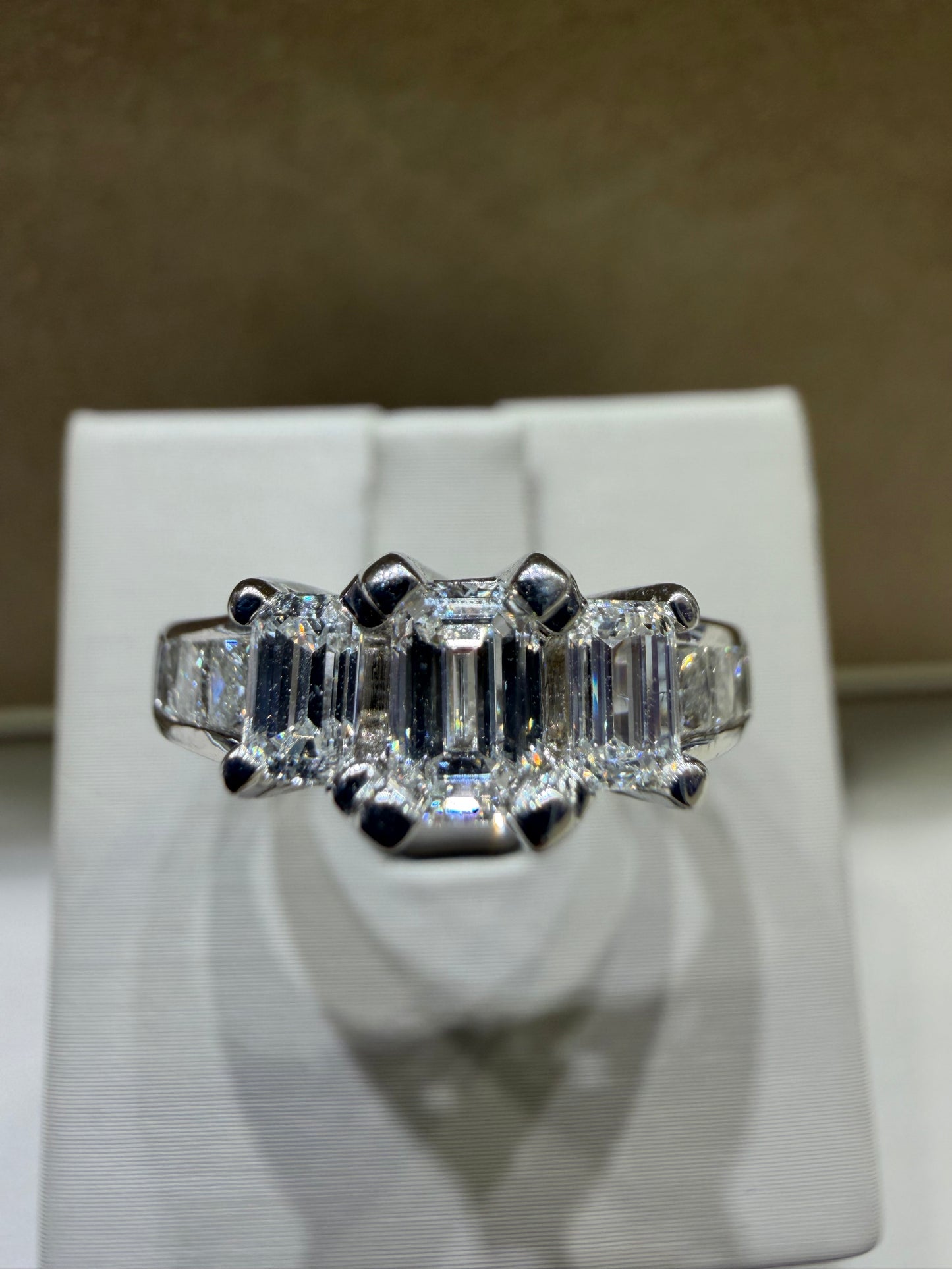 1.49 CTW Emerald Cut Three Stone Engagement Ring | 14K White Gold