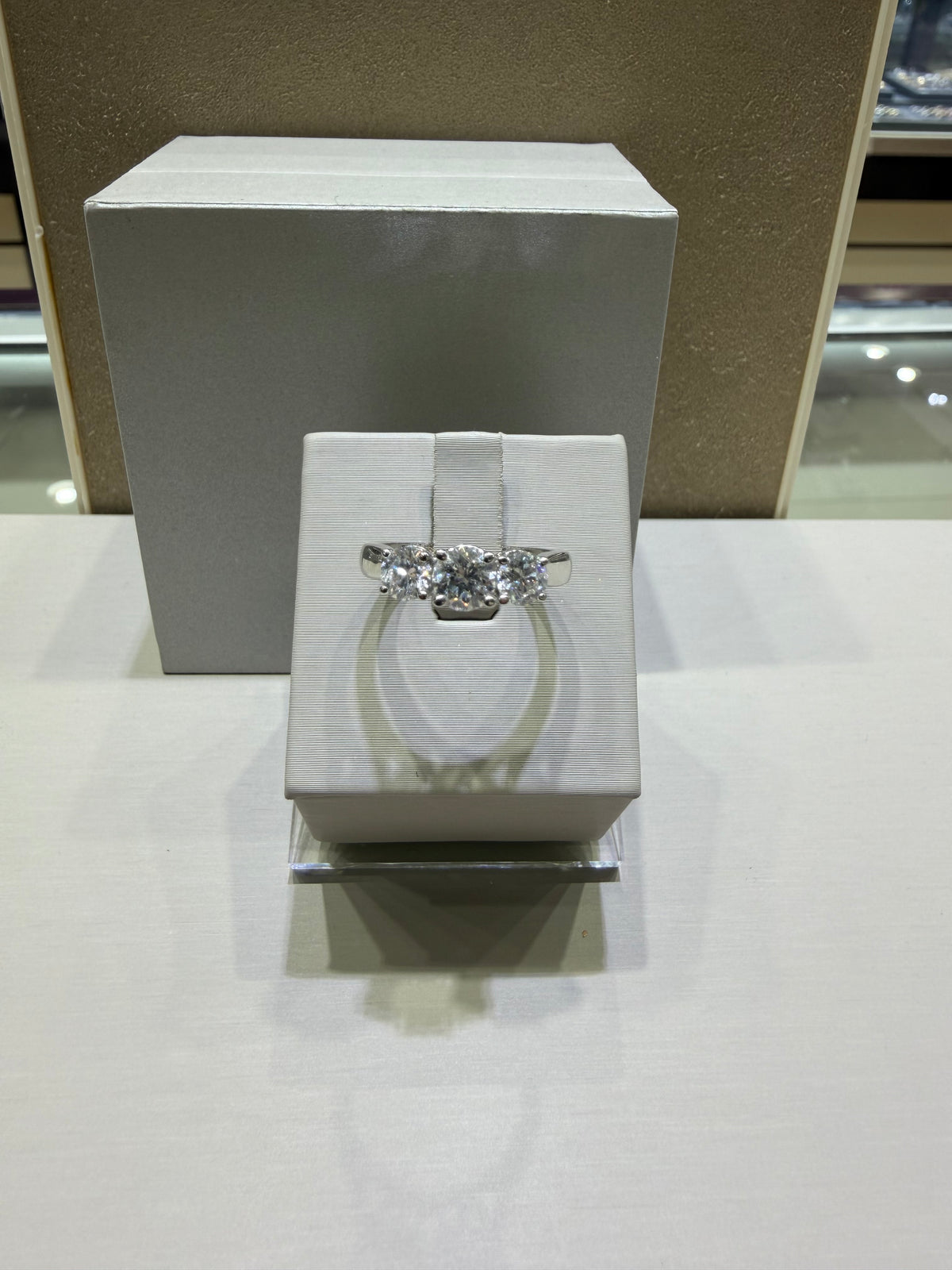 1.39 CTW GSI Certified Natural Diamond Three-Stone Engagement Ring | 18K White Gold