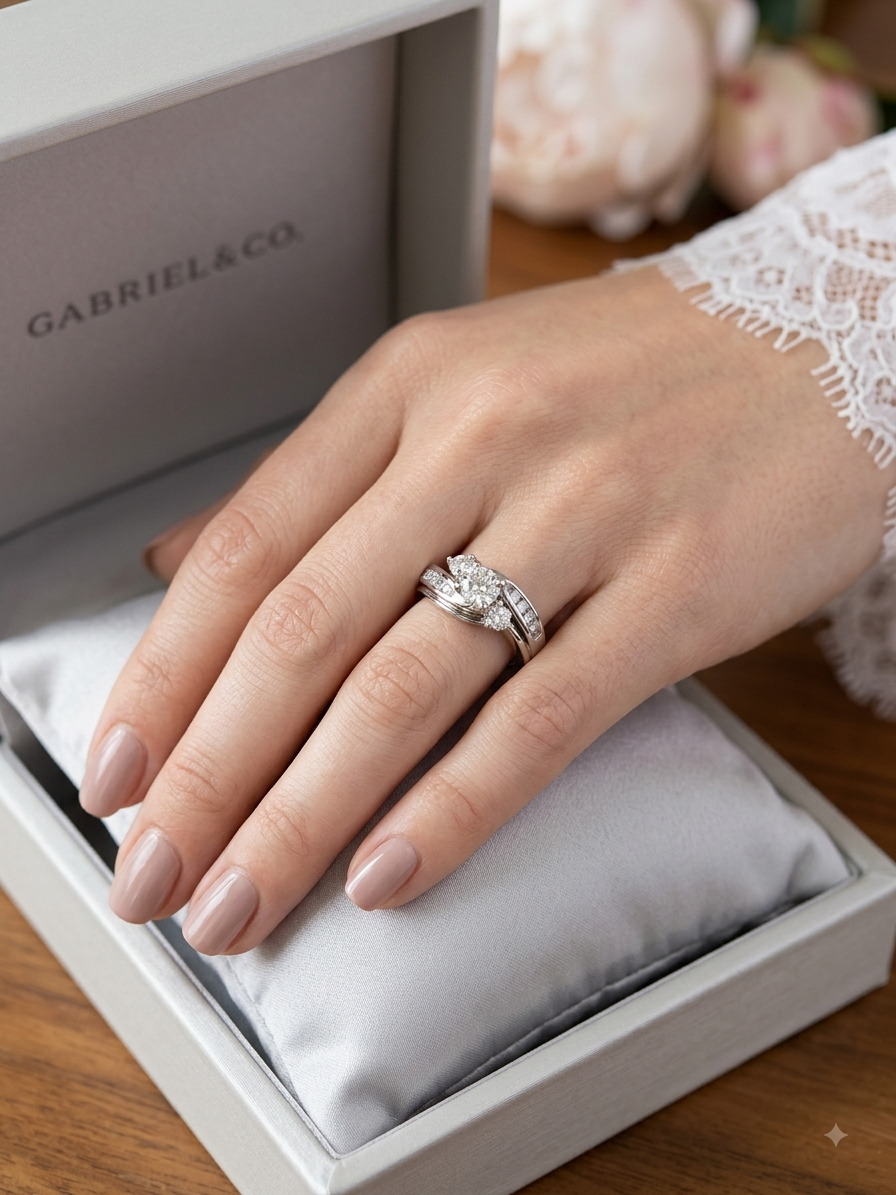1.00 CTW Diamond Bypass Bridal Set in 10K White Gold (1/3 CT Center) | Monica Jewelers