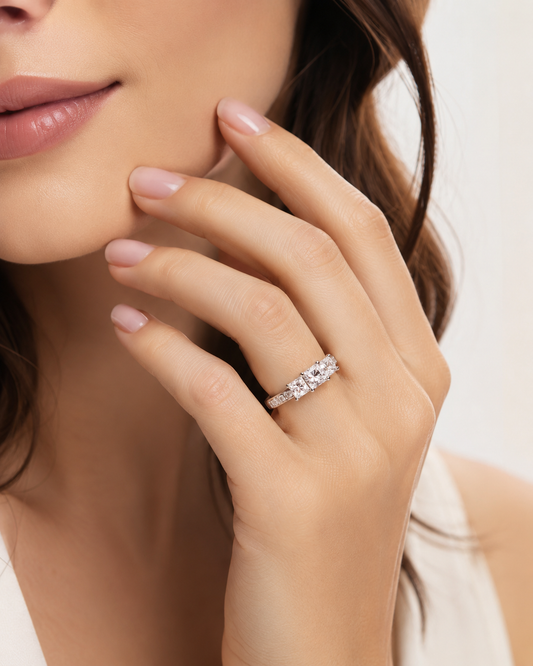 1.50 CTW Princess Cut Three-Stone Diamond Engagement Ring | 14K White Gold