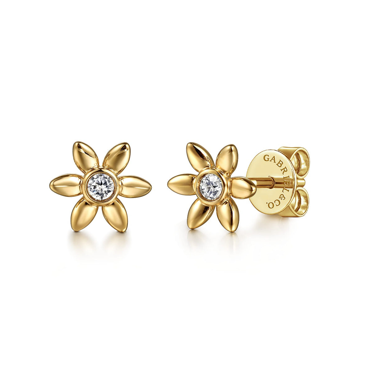 Gabriel & Co. Floral - 14K Yellow Gold White Sapphire Floral Stud Earrings .11CTW