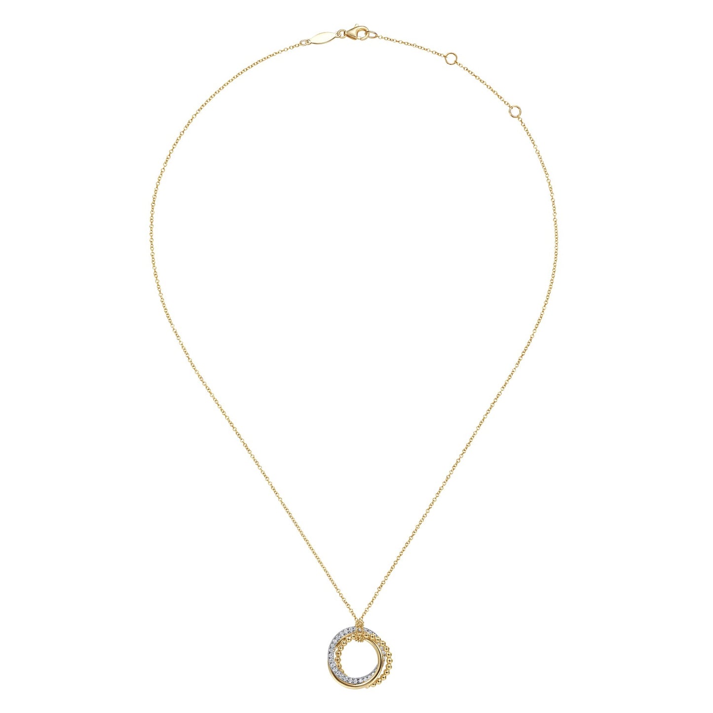 Gabriel & Co. 14K Yellow-White Gold Bujukan Diamond Interlocking Circles Pendant Necklace 1/4CTW