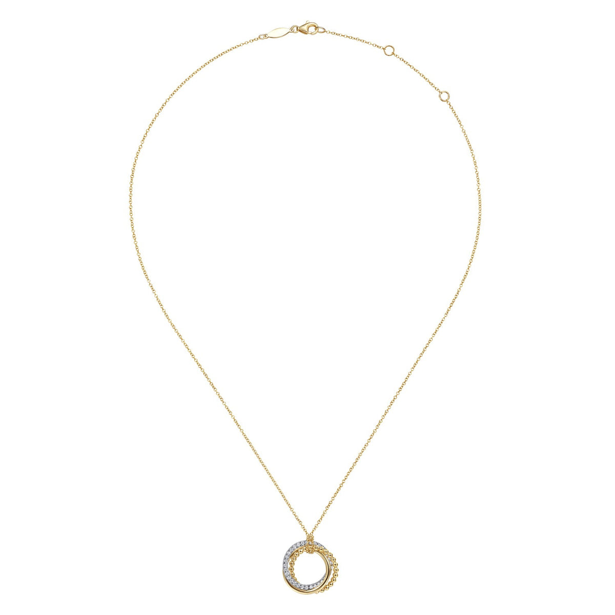 Gabriel & Co. 14K Yellow-White Gold Bujukan Diamond Interlocking Circles Pendant Necklace 1/4CTW