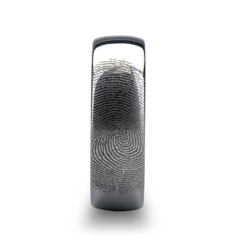Fingerprint Engraved Domed Tungsten Ring Polished - Dominus - 4mm - 12mm - 8mm