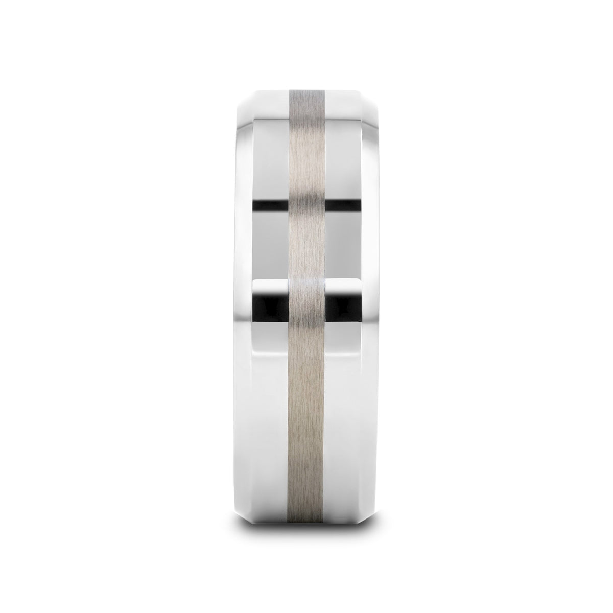 HALSTEN Platinum Inlaid Beveled Tungsten Carbide Wedding Ring - 6mm & 8mm