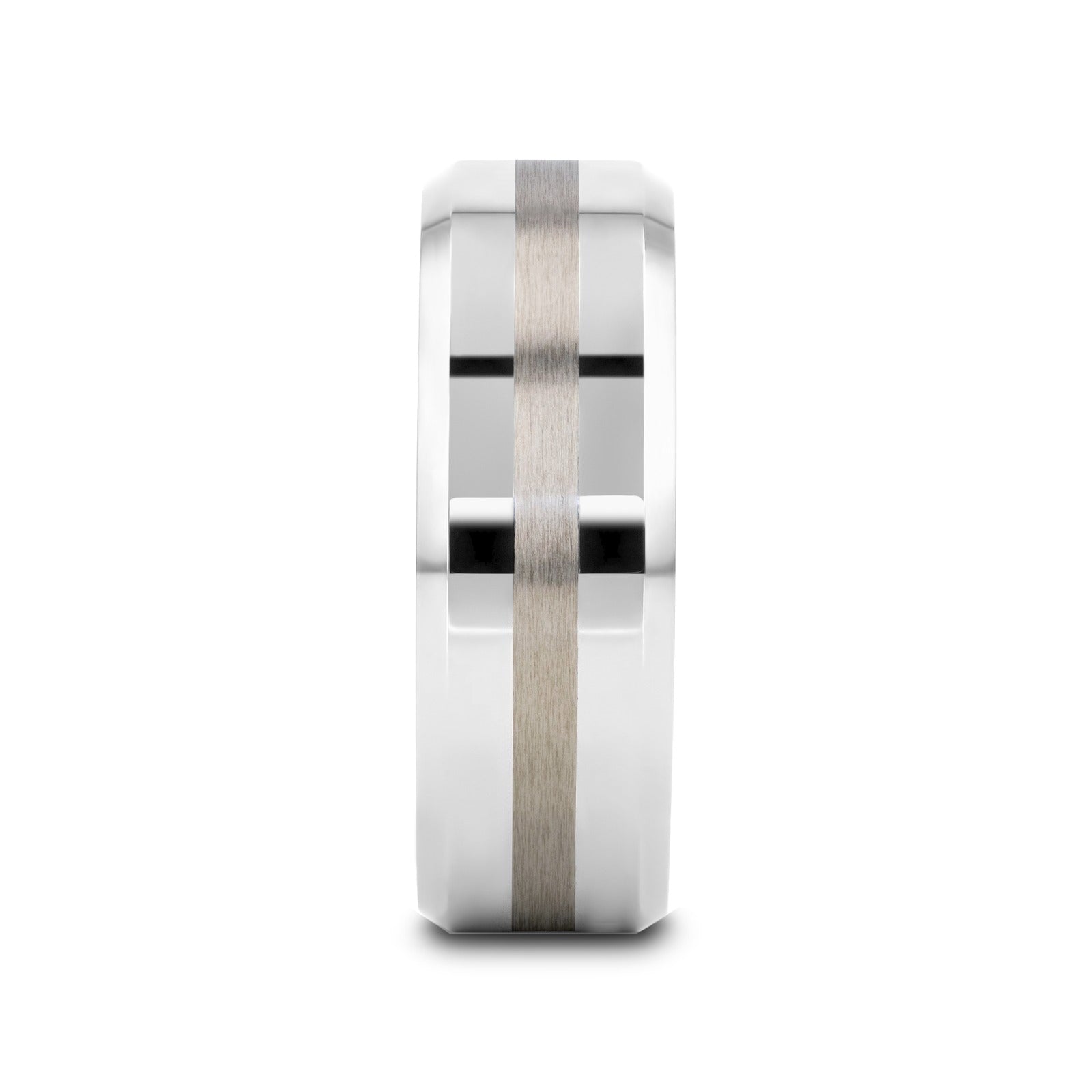 HALSTEN Platinum Inlaid Beveled Tungsten Carbide Wedding Ring - 6mm & 8mm