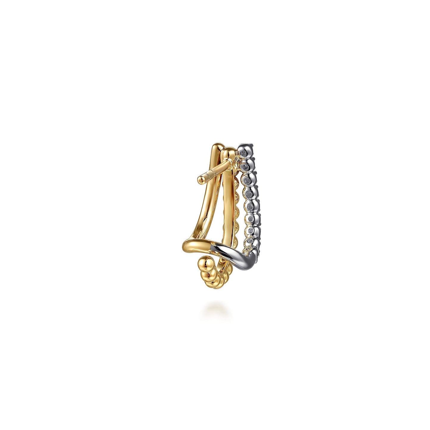 Gabriel & Co. 14K White Yellow Gold Bujukan Diamond 3 Row J Hoop Stud Earrings