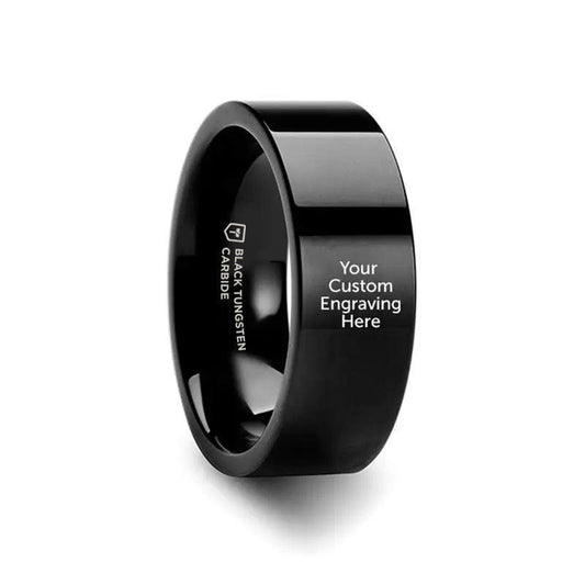 Custom Image Engraving Polished Black Tungsten Engraved Ring Jewelry - 2mm - 12mm - 6mm