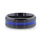 JACKSEN Black Titanium Men's Wedding Band Beveled Black Titanium With Blue Stripe Inlaid Brushed Finish Center And Polis