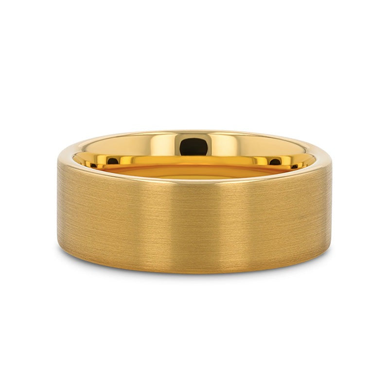 AUDEN Gold Plated Flat Brushed Finished Tungsten Wedding Ring - 6mm & 8mm