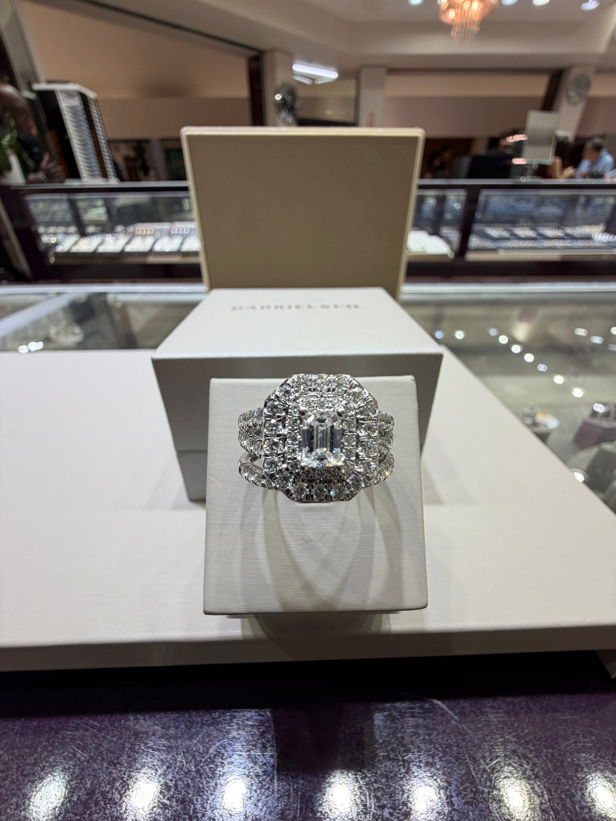 14k White Gold 1.97 CTW Natural Emerald-Cut Diamond Double Halo Wedding Set
