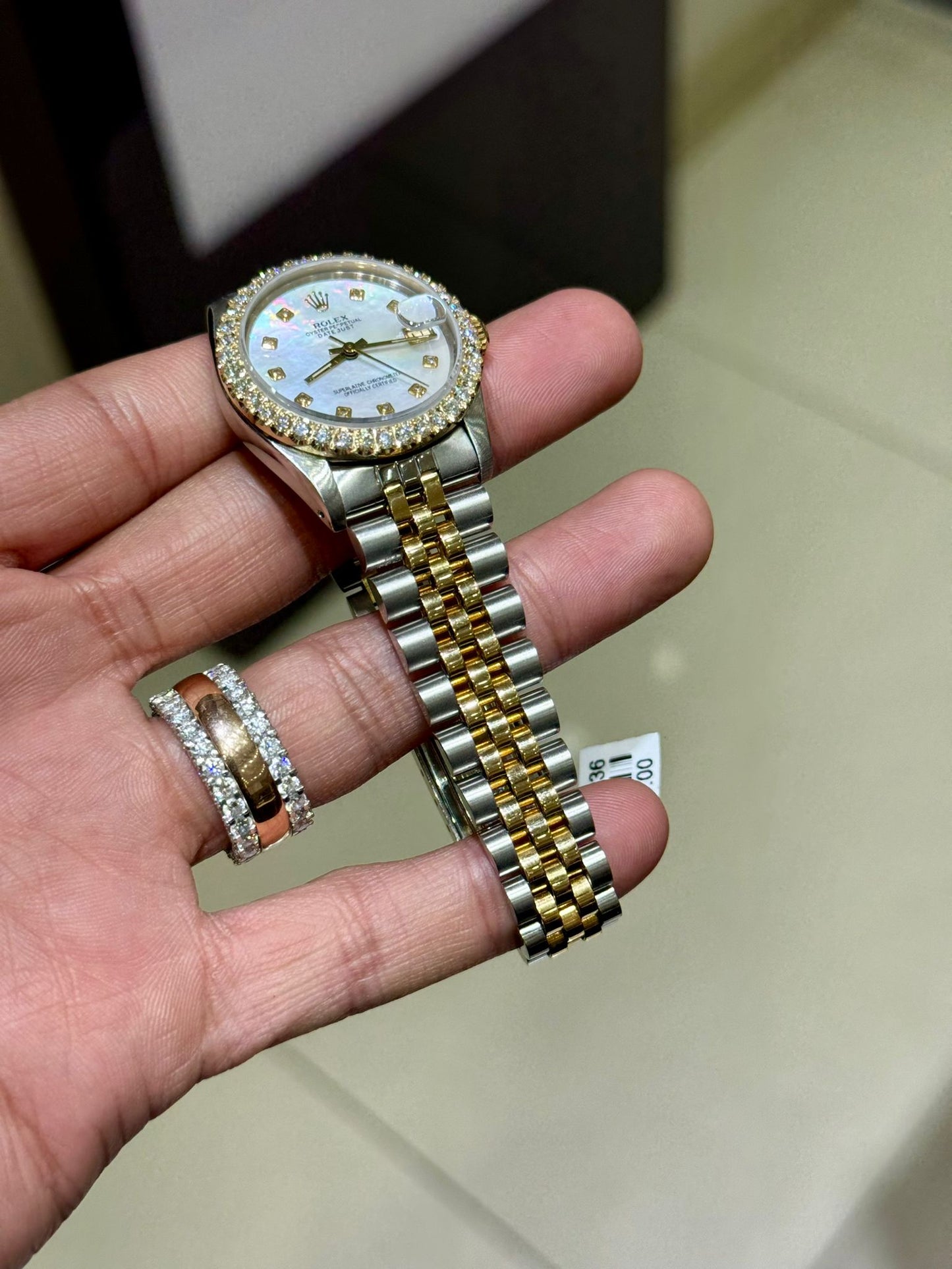 Rolex Datejust 6827 Ladies 31mm Jubilee white mother of pearl Diamond Dial with Diamond bezel