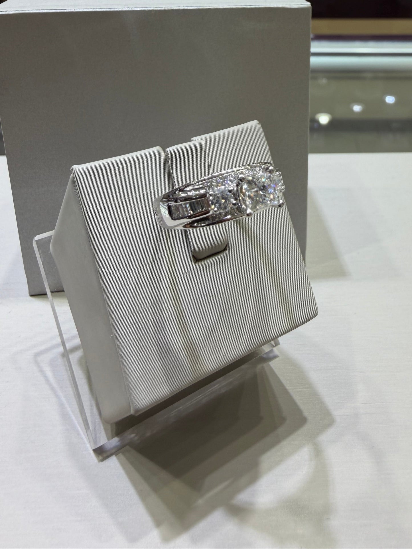 14K White Gold 1.45 CTW Natural Diamond Princess-Cut Engagement Ring with Baguette & Round Diamond Accents