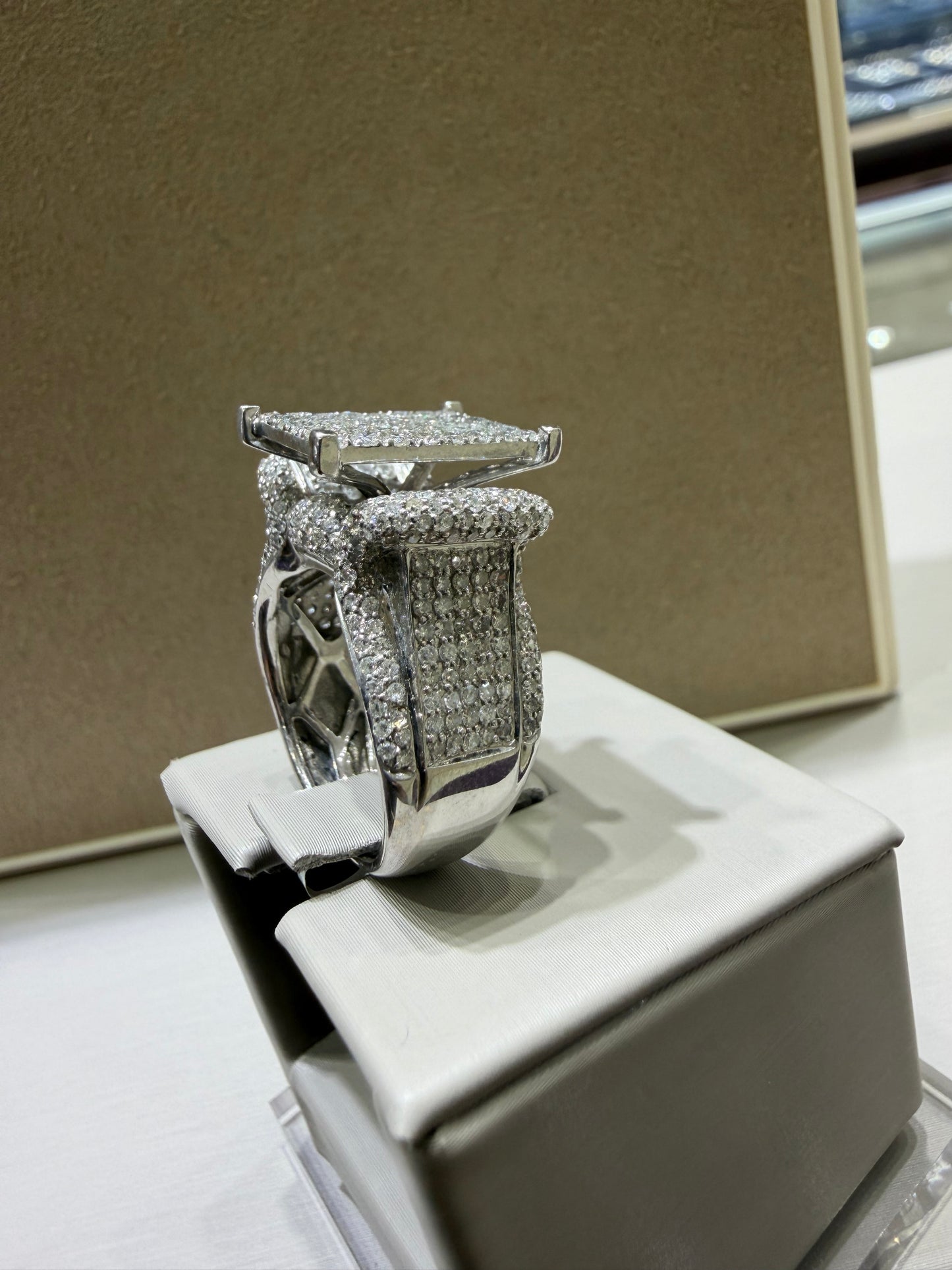 3 CTW Natural Diamond Rectangular Pavé Ring | 14K White Gold H-I I1
