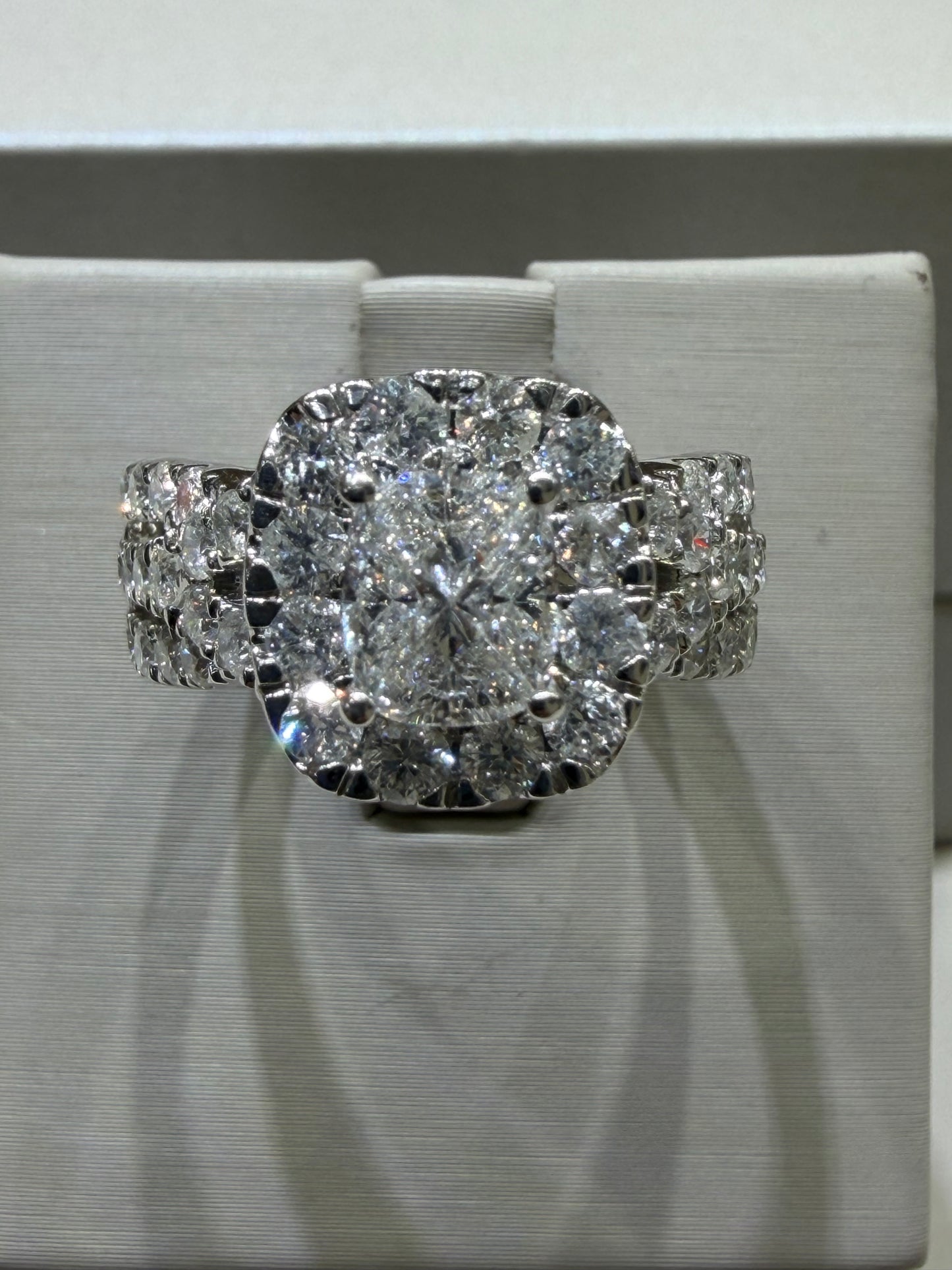 14K White Gold 2.00 CTW Radiant-Shaped Composite Diamond Halo Engagement Ring