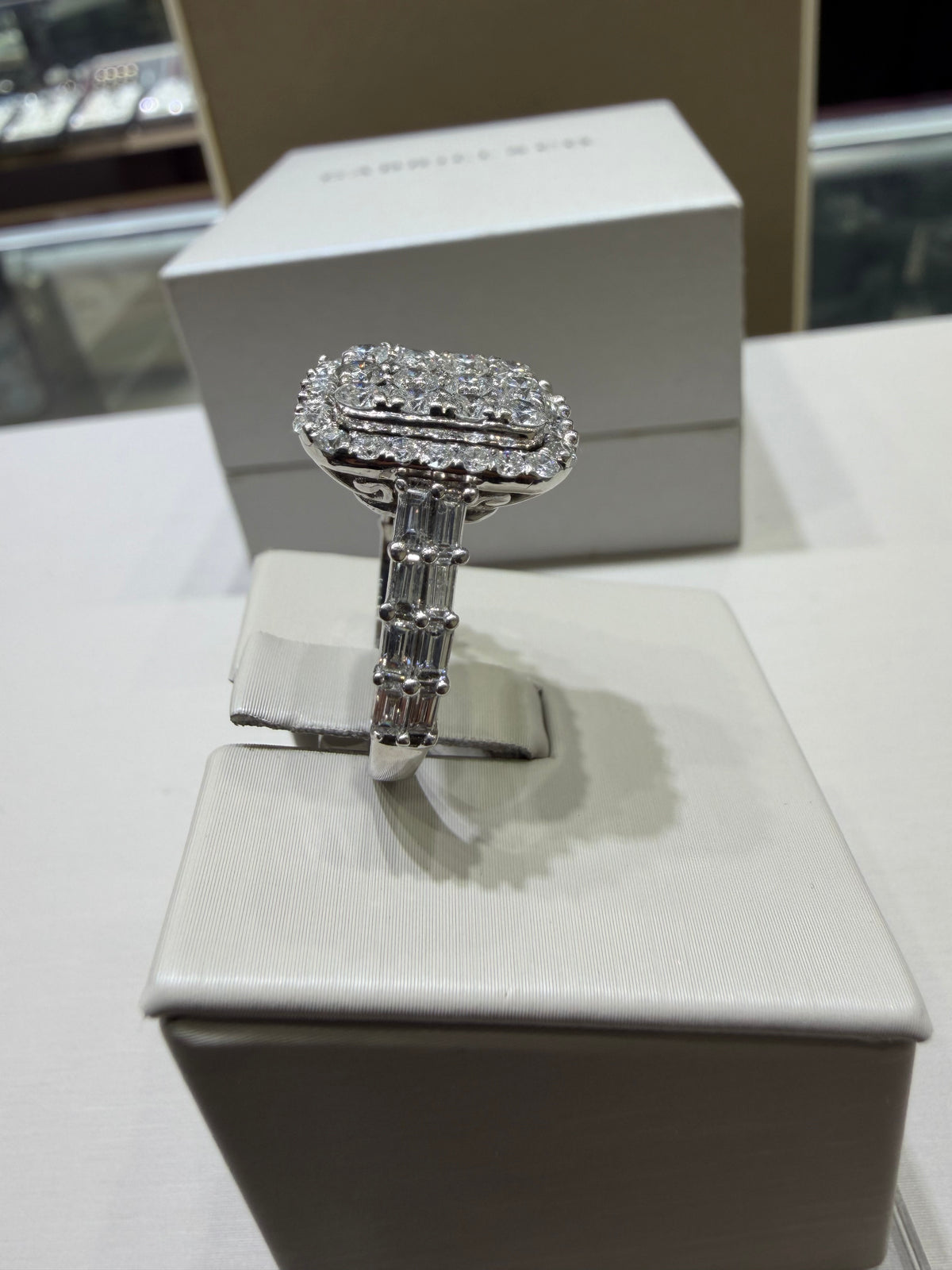 14K White Gold 2.00 CTW Emerald-Shaped Composite Diamond Halo Ring
