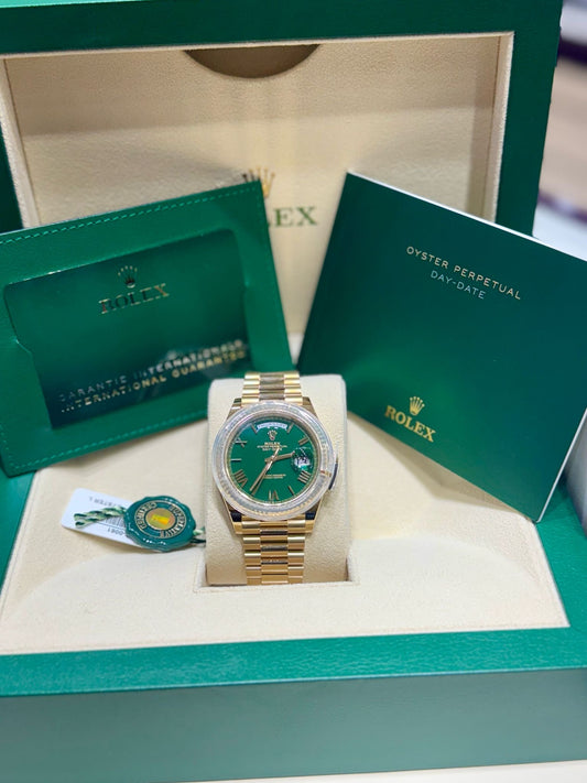 Rolex Yellow Gold President Day Date 40 228238 Green Dial New