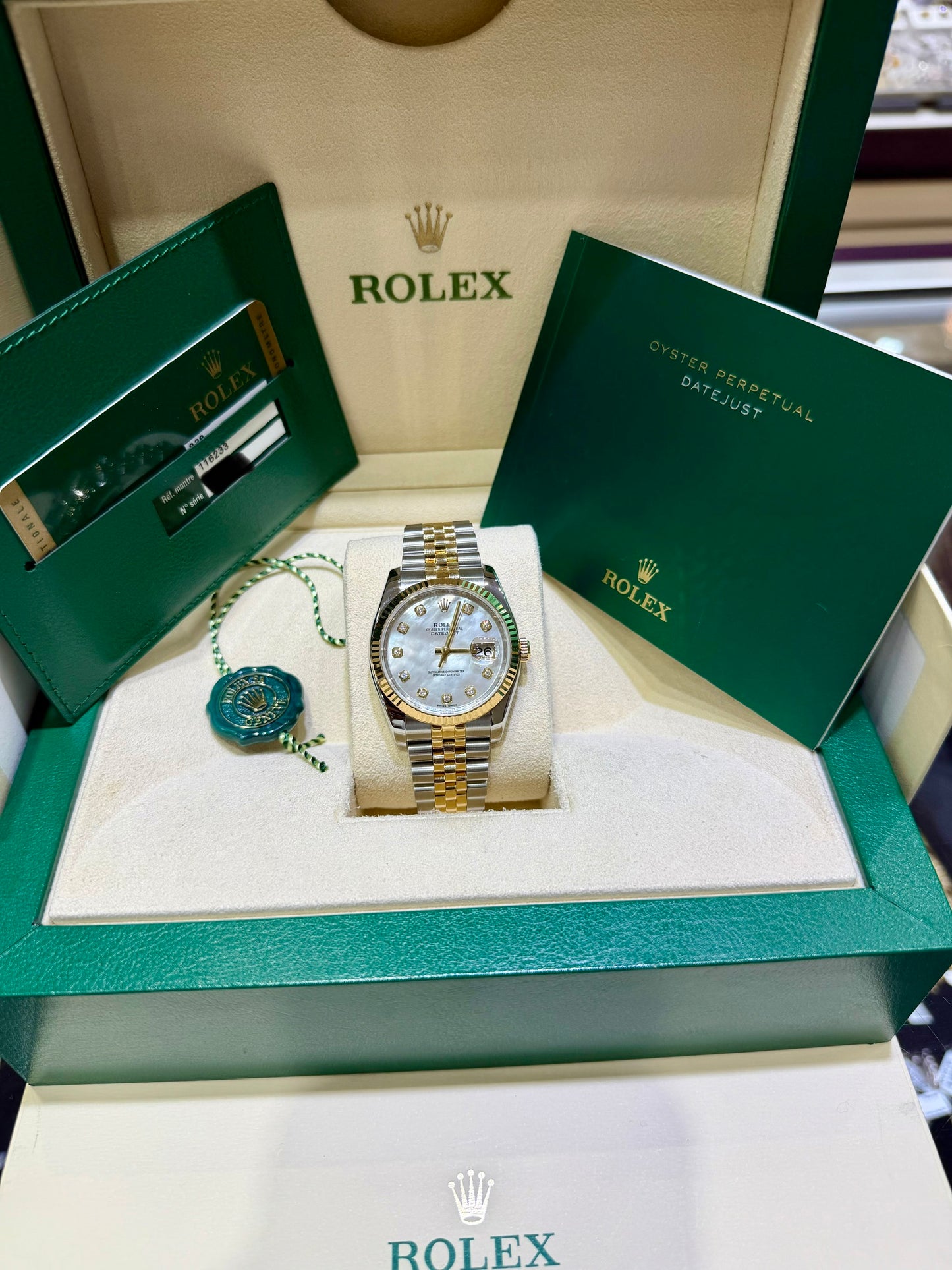Rolex Datejust 18k/ss Jubilee factory Mother of pearl diamond dial  116233