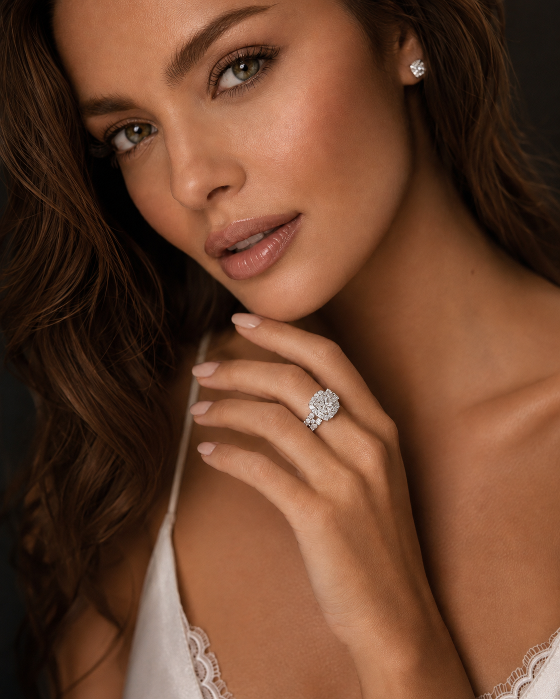 2.00 CTW Elongated Radiant-Style Composite Diamond Halo Engagement Ring in 14K White Gold – G Color, SI1-SI