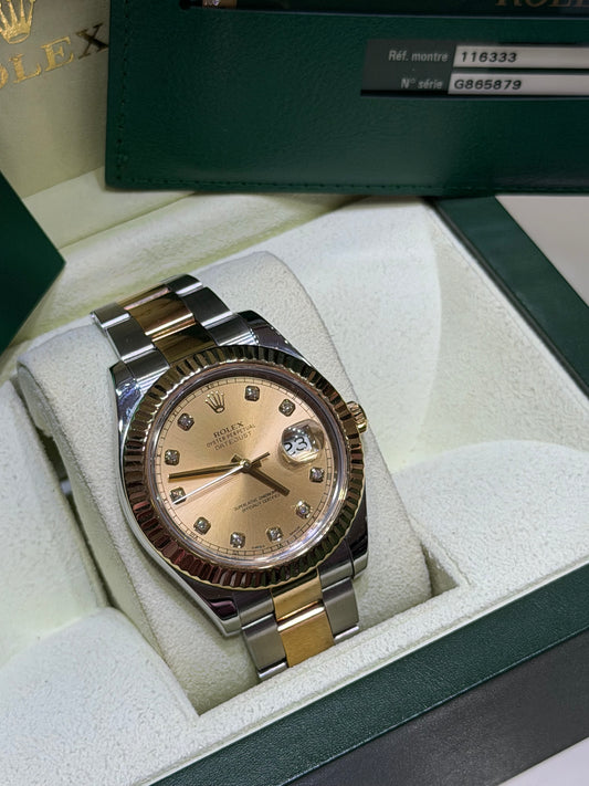 Rolex Datejust II 41mm 116333 Champagne Diamond Dial Two-Tone Box & Papers.