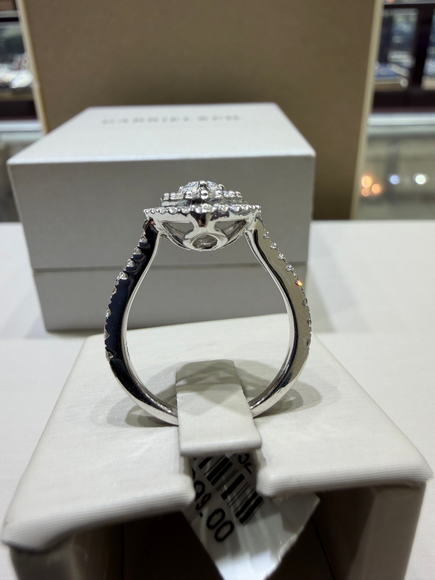1.75 CTW Pear-Shaped Double Halo Diamond Engagement Ring in 14K White Gold – 0.50 CT Center