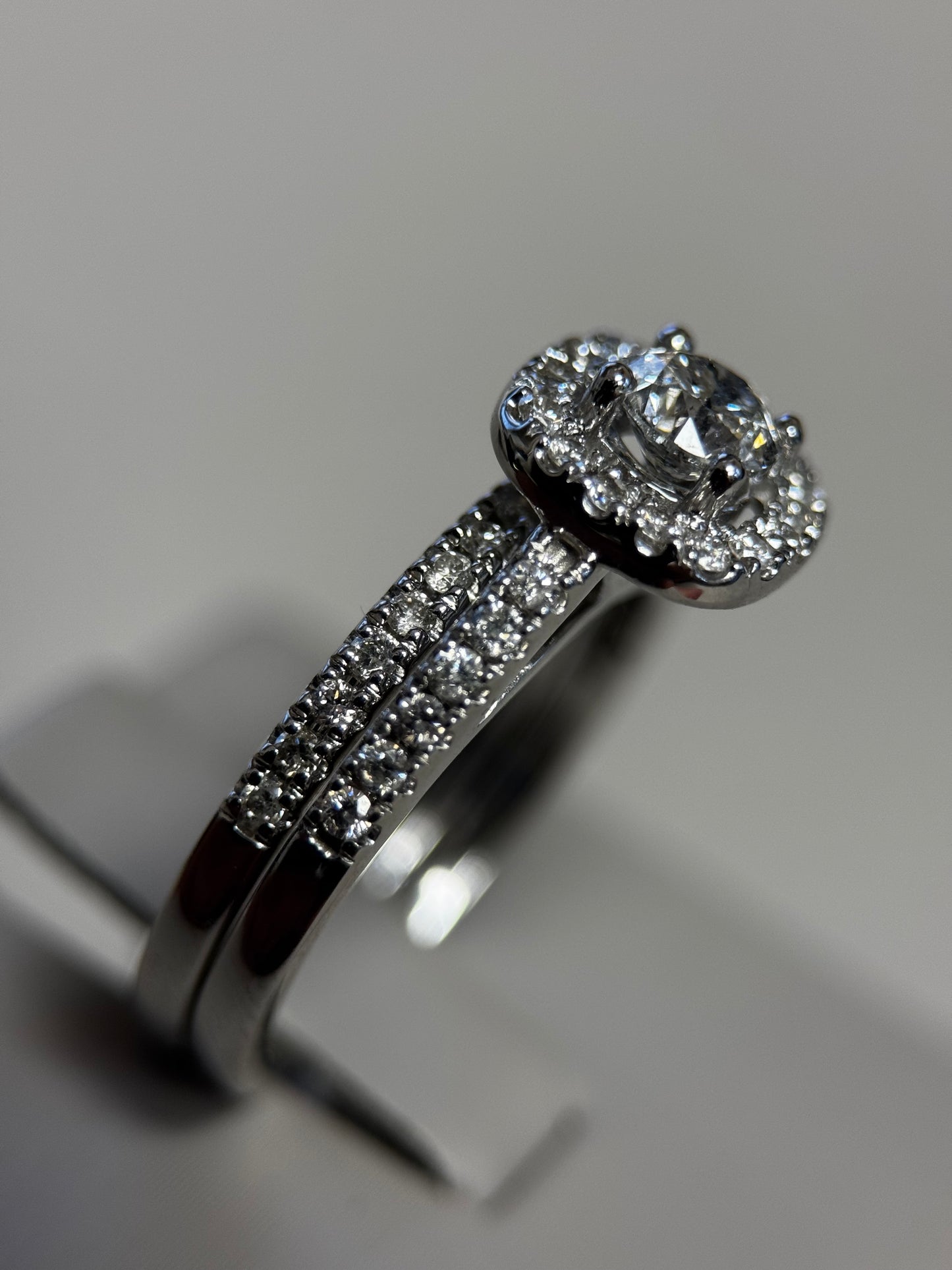 14K White Gold Round Halo Wedding Set – .25 Carat Center | 1 Carat Total Diamonds