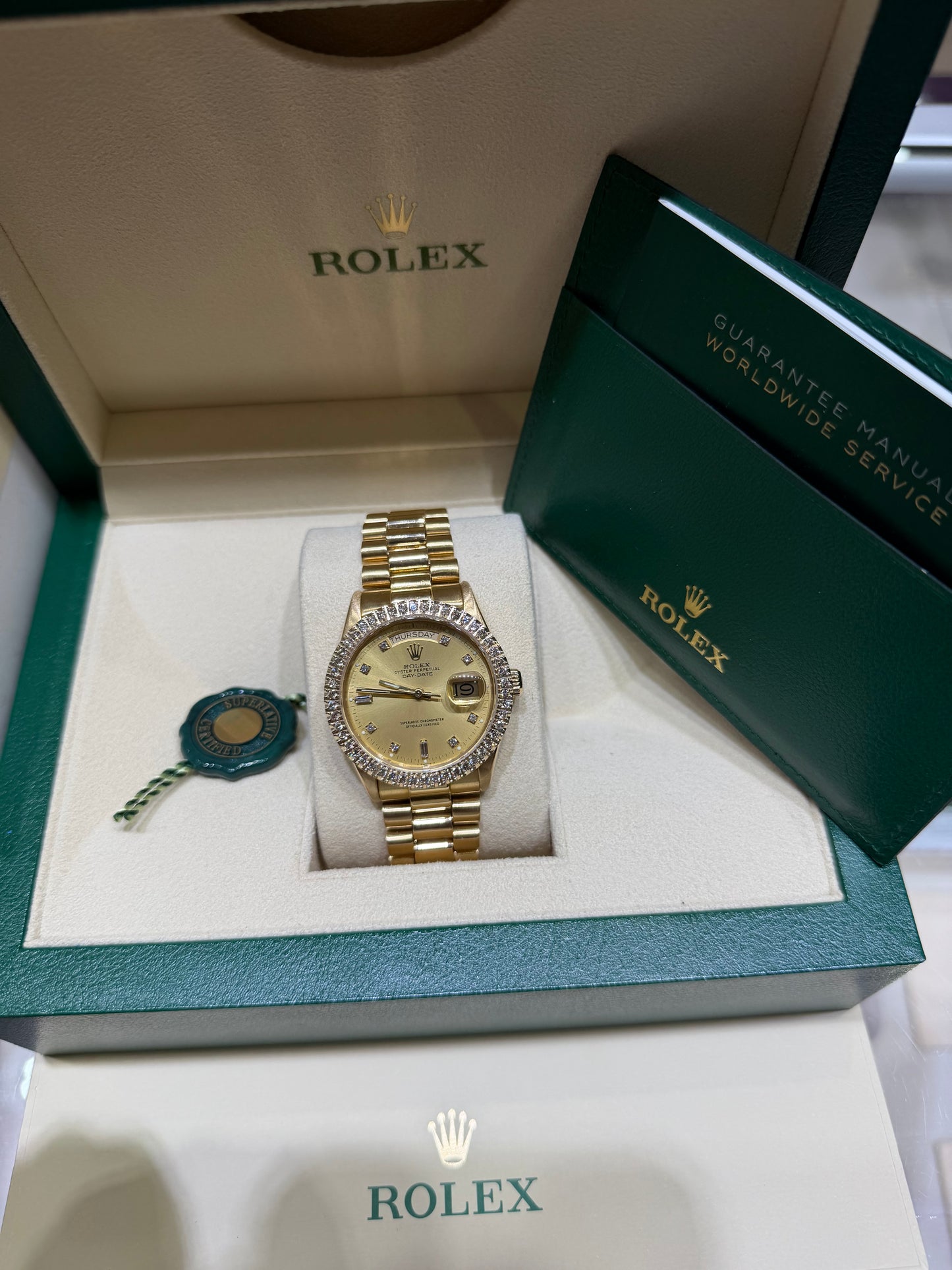Rolex President Day Date 18038 18k Yellow Gold Gold Diamond Dial
