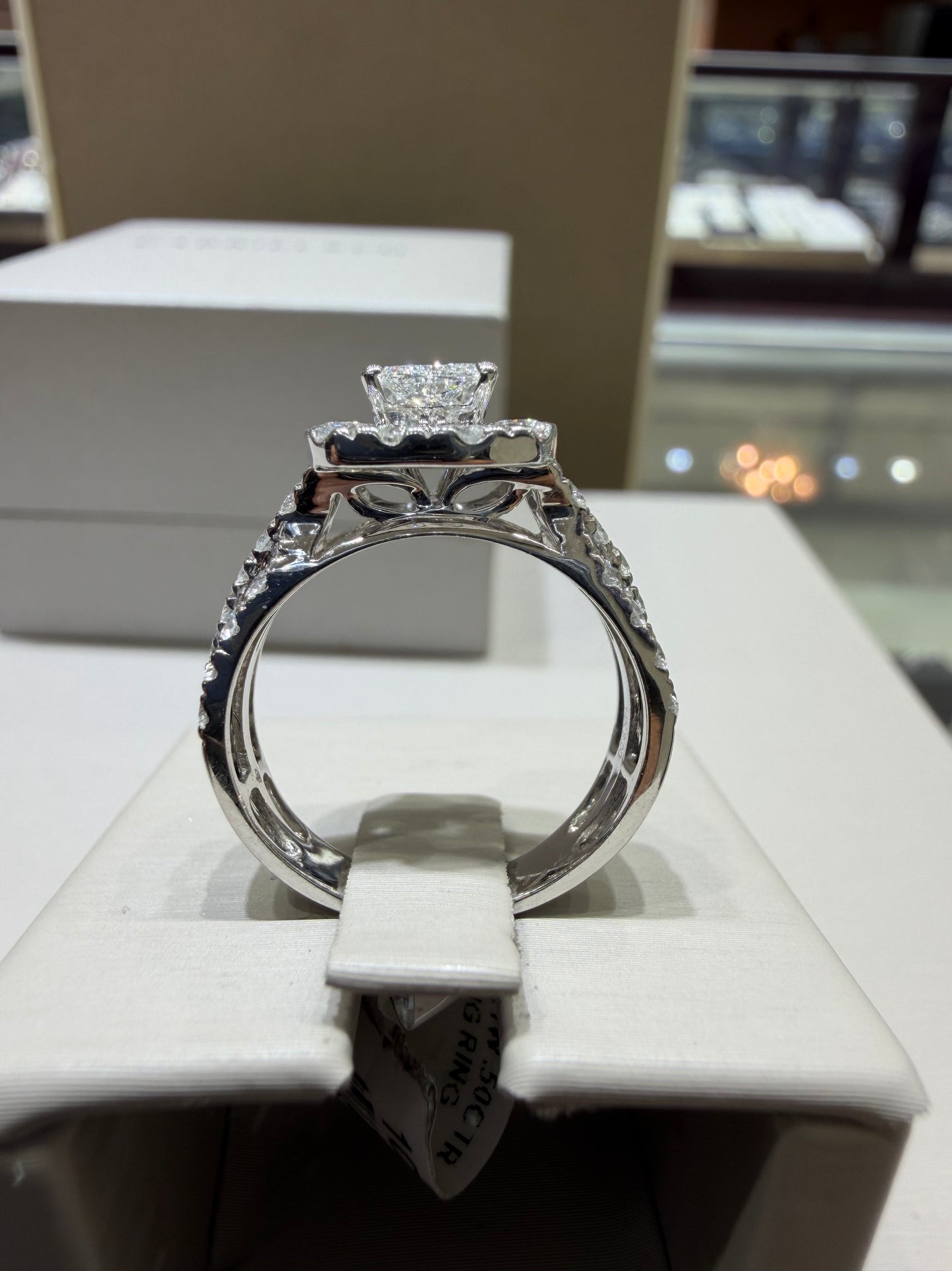 14K White Gold 2.00 CTW Radiant-Shaped Composite Diamond Halo Engagement Ring