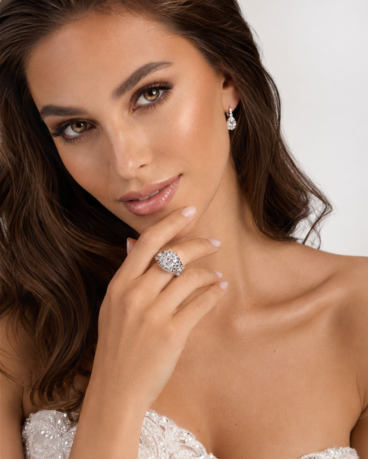2.00 CTW Radiant-Style Composite Diamond Twist Halo Wedding Set in 14K White Gold – 0.53 CT Center