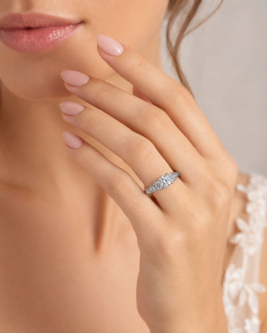Hi1/2 CTW Princess Cut Three-Stone Diamond Engagement Ring | 14K White Gold
