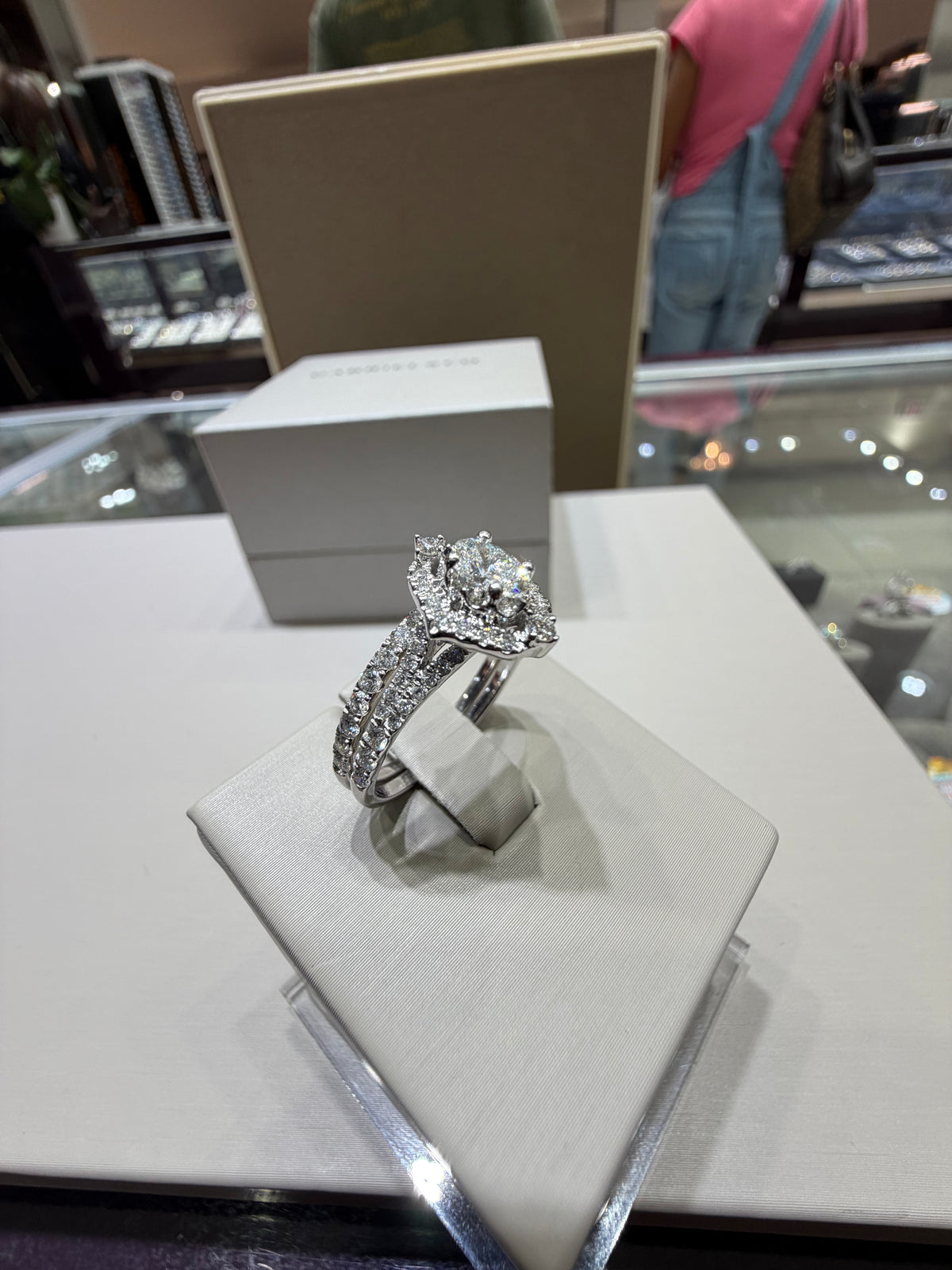 14K White Gold Oval Diamond Bypass Halo Wedding Set