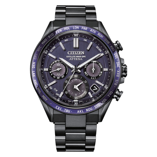Citizen ATTESA 44.6mm Super Titanium textured blue dial CC4059-64L — official product image