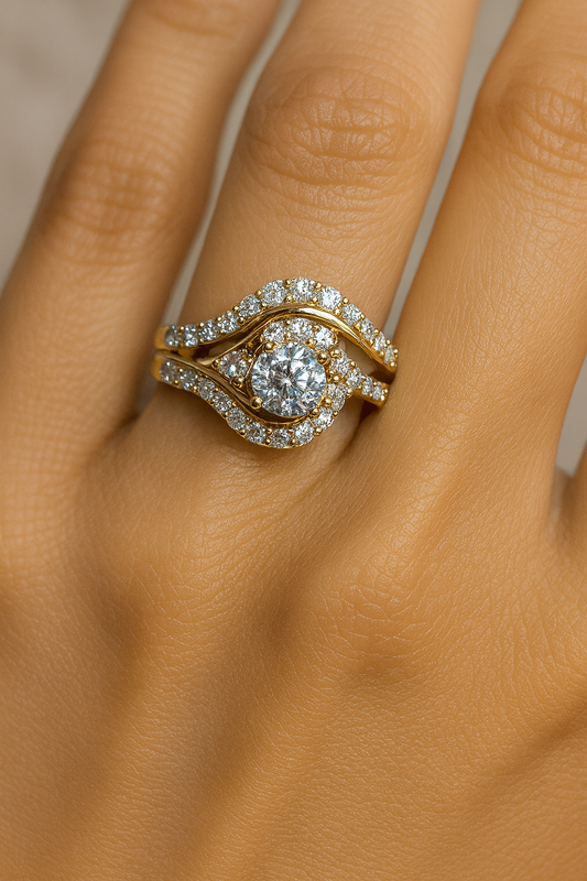 14K Yellow Gold Bypass Halo 1ctw Wedding Set