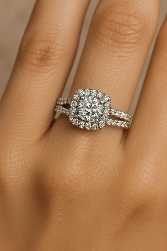 14K White Gold Round Halo Wedding Set – .25 Carat Center | 1 Carat Total Diamonds