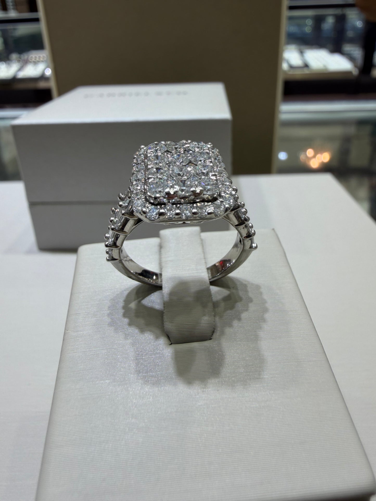 14K White Gold 2.00 CTW Emerald-Shaped Composite Diamond Halo Ring