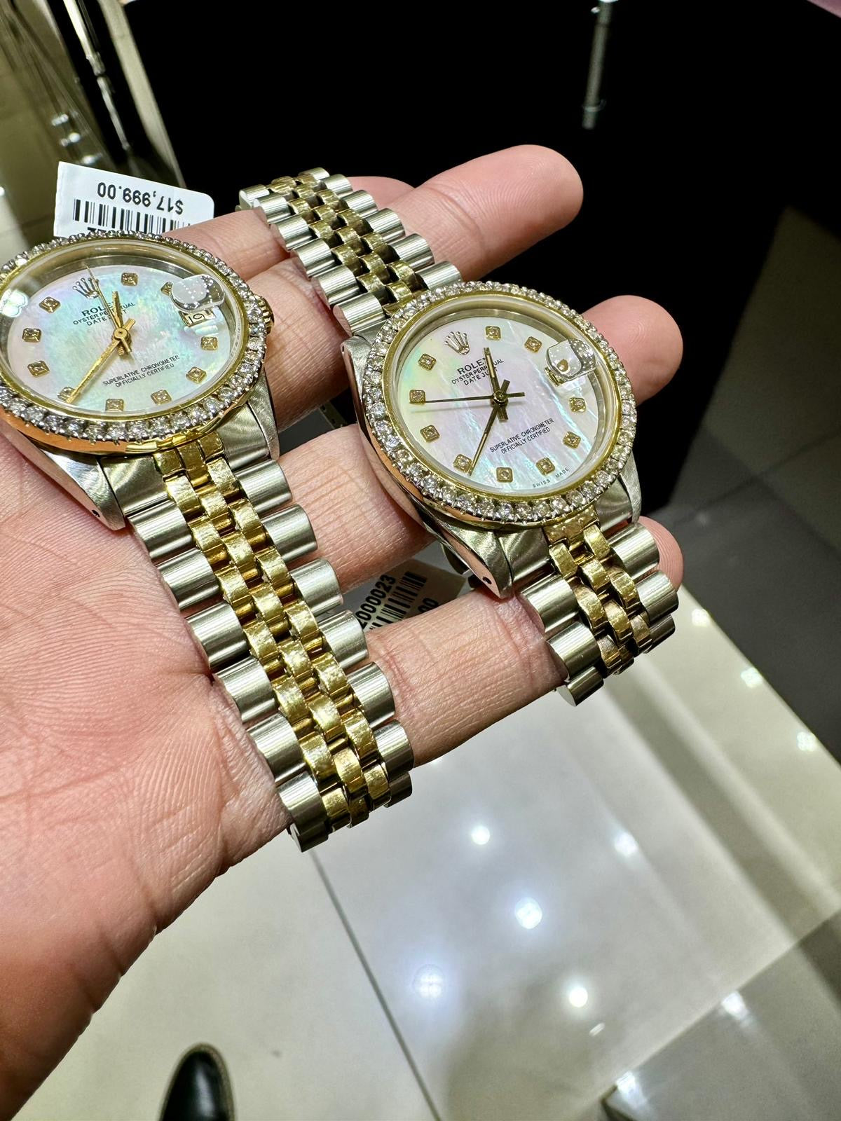 Rolex Datejust Mid size 31mm white mop Diamond dial 6827 – Monica