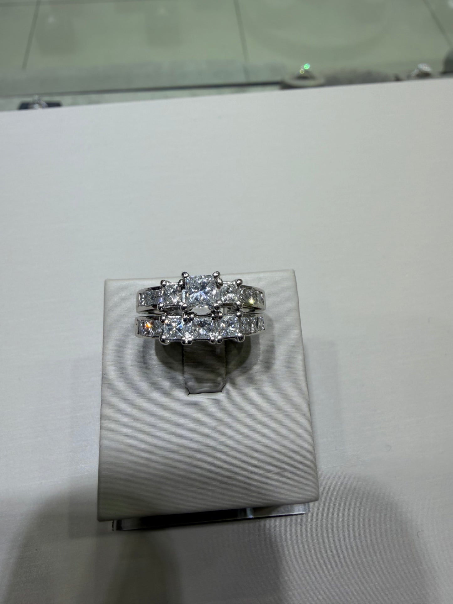 2.00 CTW Three-Stone Diamond Bridal Set in 14K White Gold (3/4 CT Center) | Monica Jewelers
