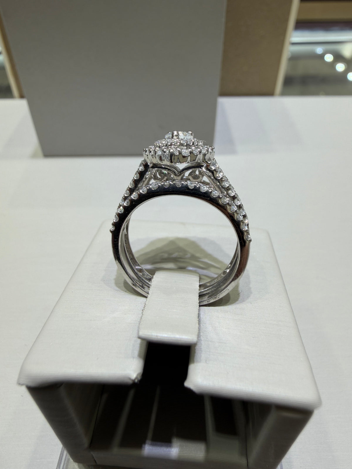 1.50 CTW Natural Diamond Pear Shape Double Halo Bridal Set | 14K White Gold