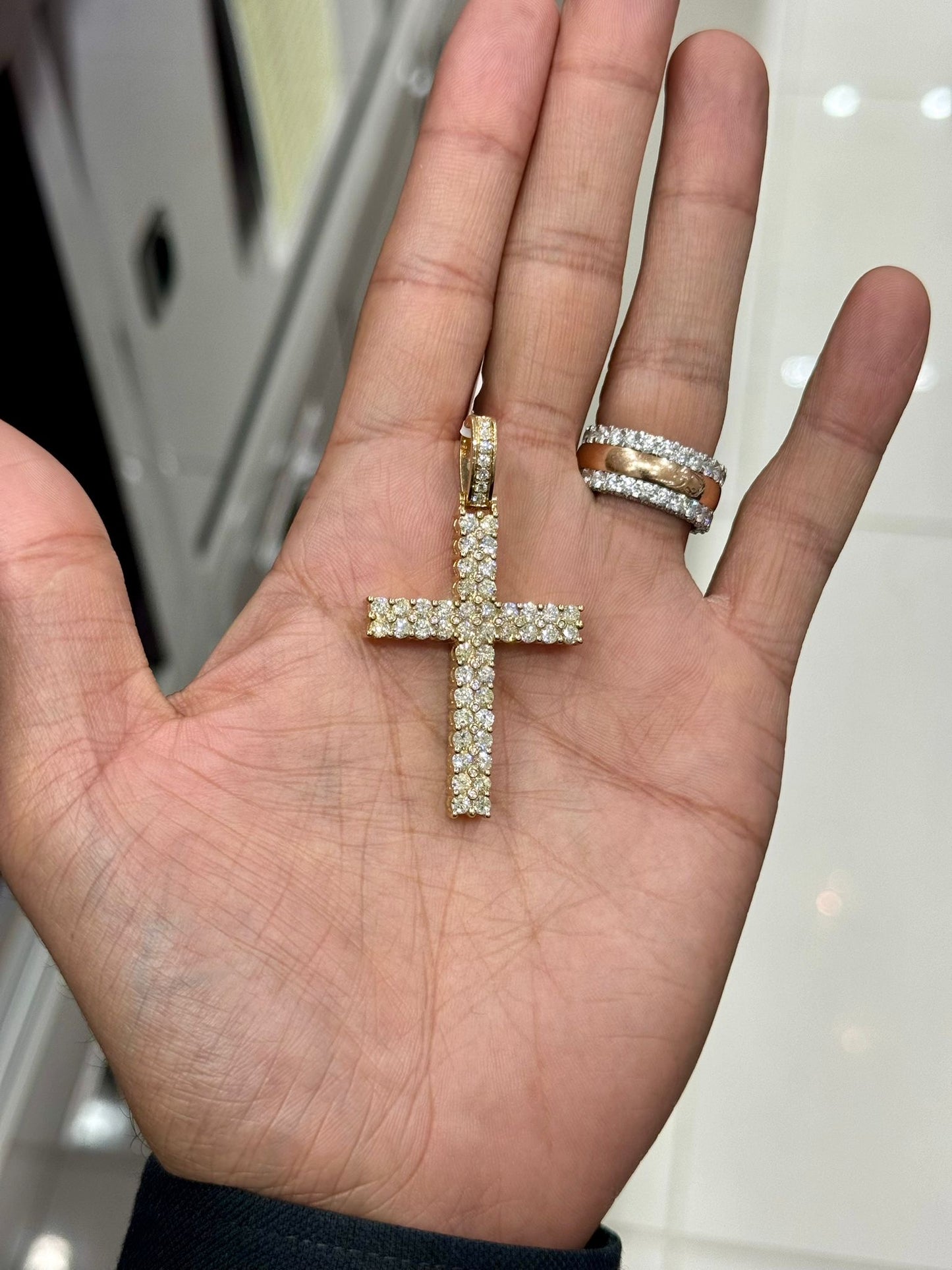 10k yellow gold 3.85ctw Diamond Cross Pendant