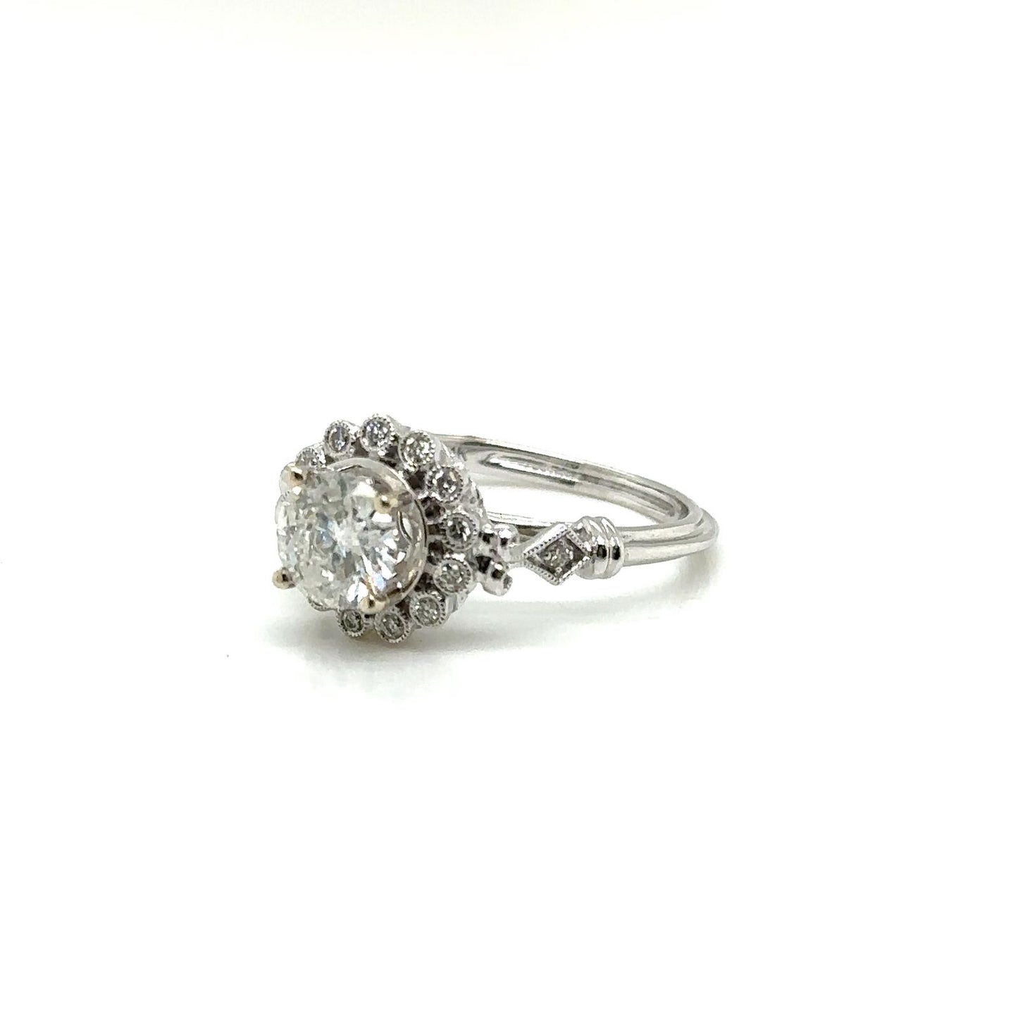14k  two tone 1.25ctw Carat Round Shaped Halo Diamond Bridal Engagement Ring filigree