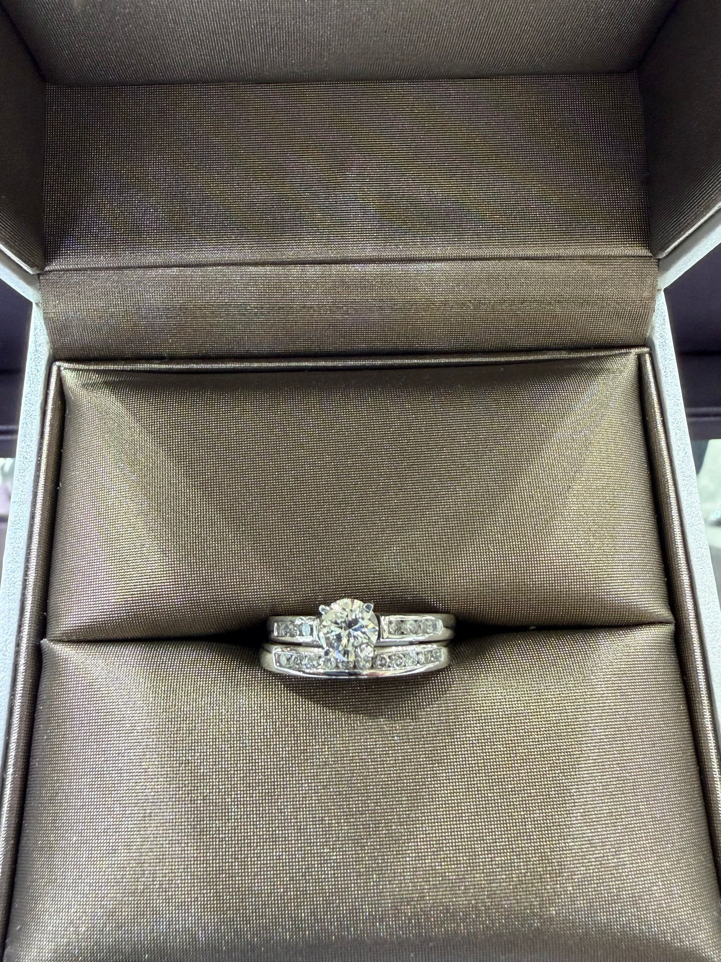 1.00 CTW Round Natural Diamond Solitaire Bridal Set in 10K White Gold | Monica Jewelers