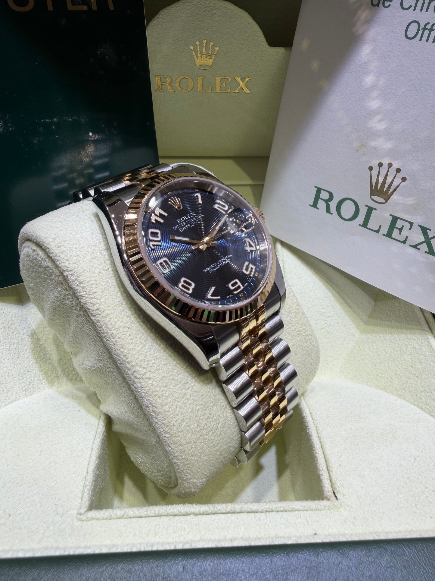 Rolex Datejust 18k/ss Jubilee Blue Arabic Numerals Concentric  116233