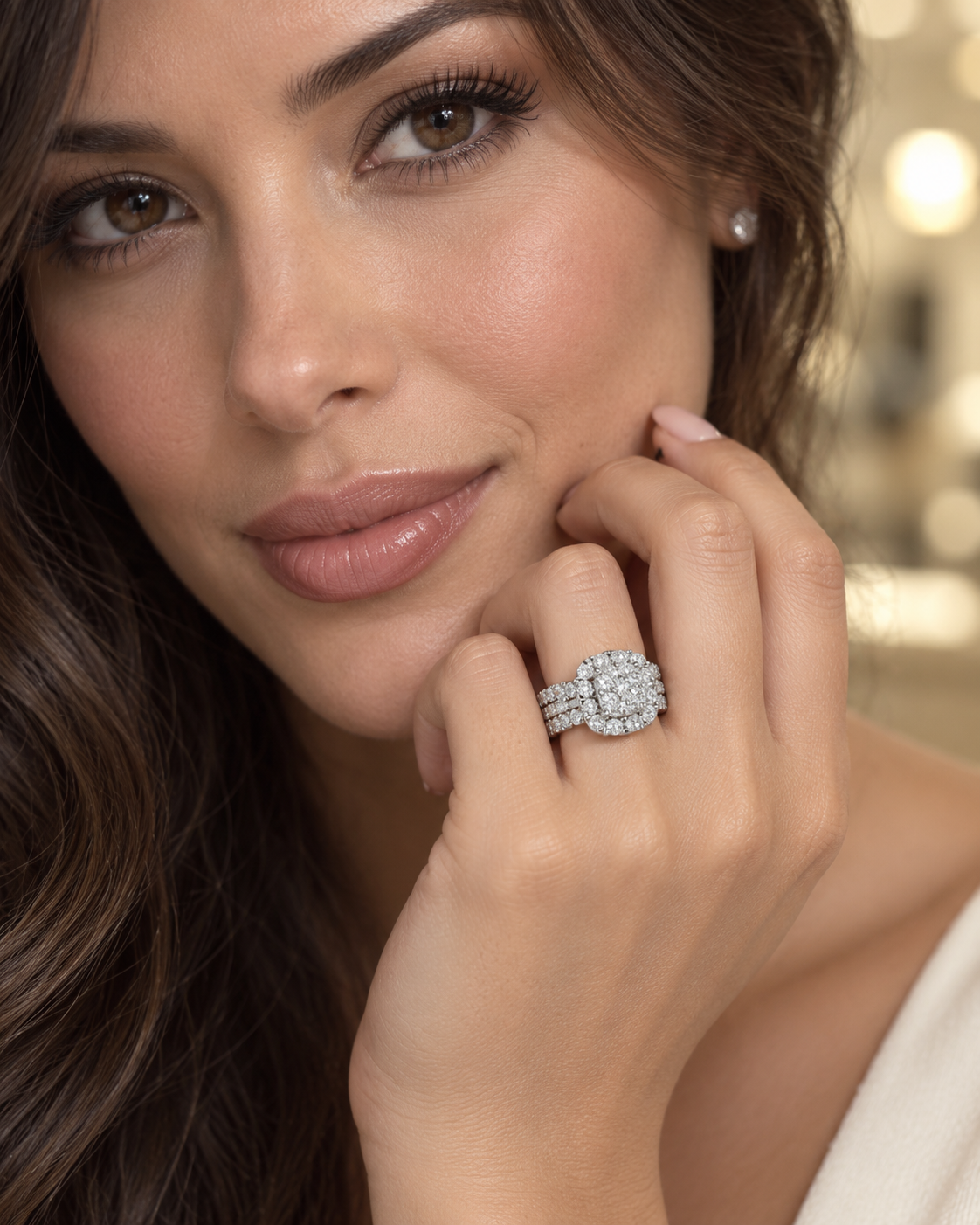 14K White Gold 2.00 CTW Radiant-Shaped Composite Diamond Halo Engagement Ring