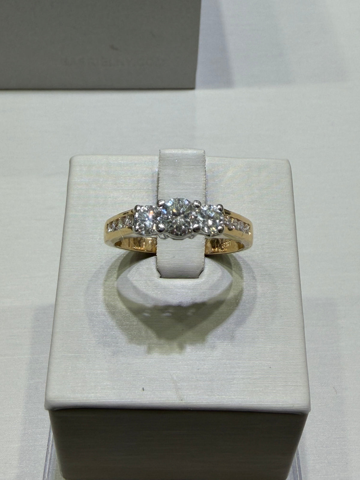1.08 CTW Natural Diamond Three-Stone Engagement Ring | 14K Yellow Gold
