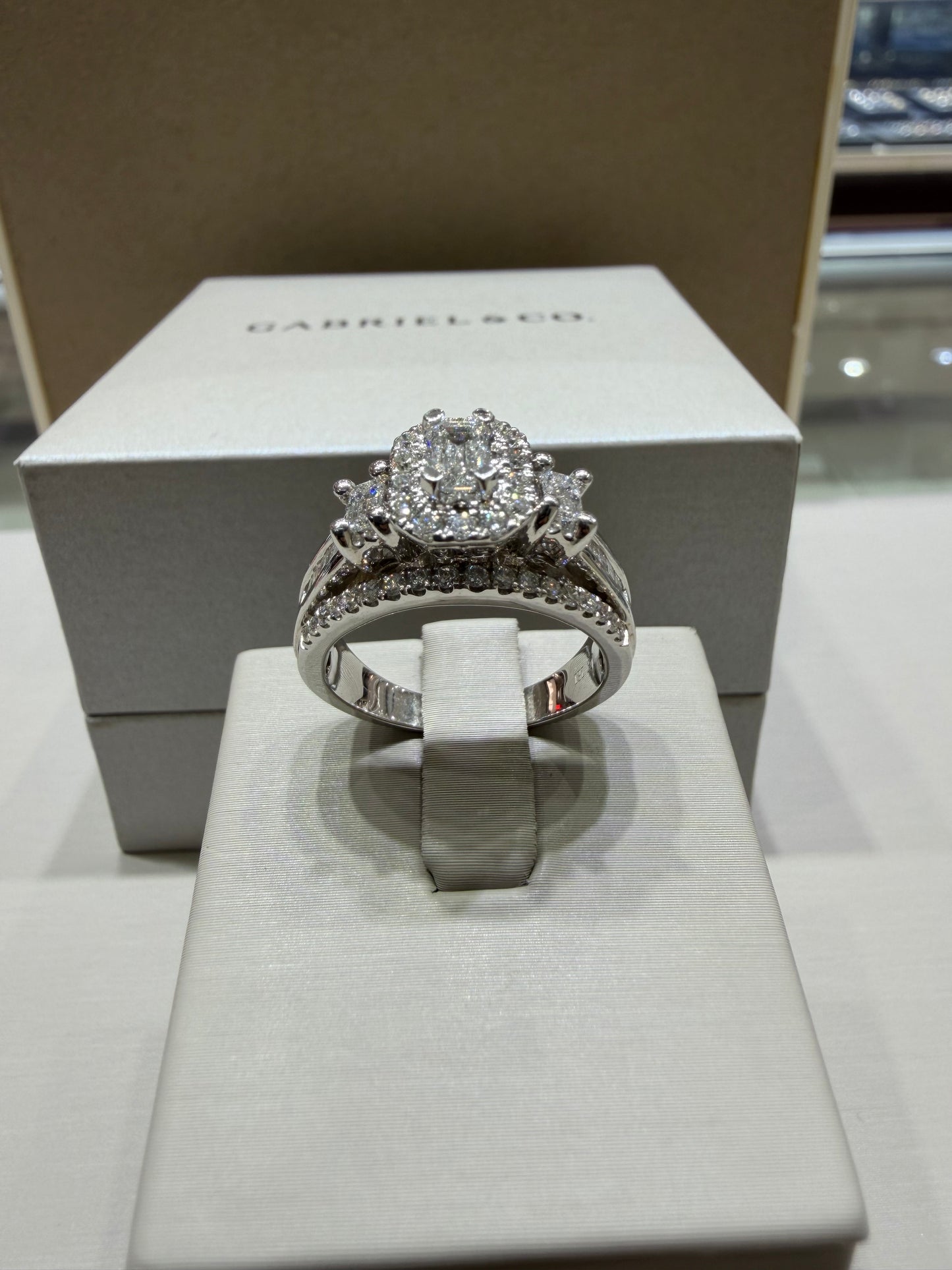 1.45 CTW Emerald Cut Three-Stone Diamond Ring | 14K White Gold