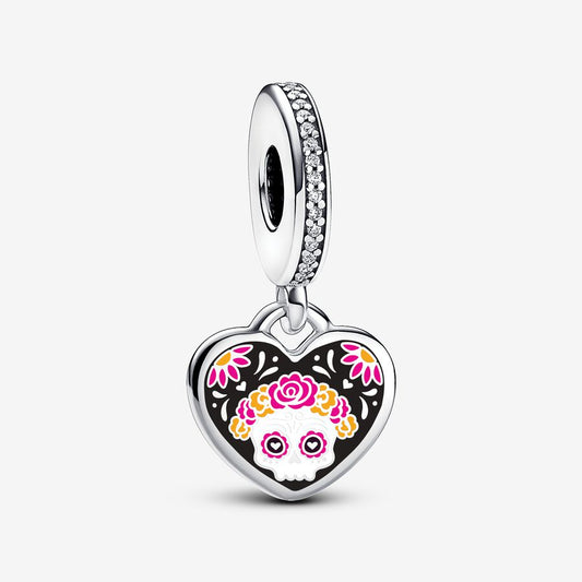 Engravable Day of the Dead Sugar Skull Heart Dangle Charm