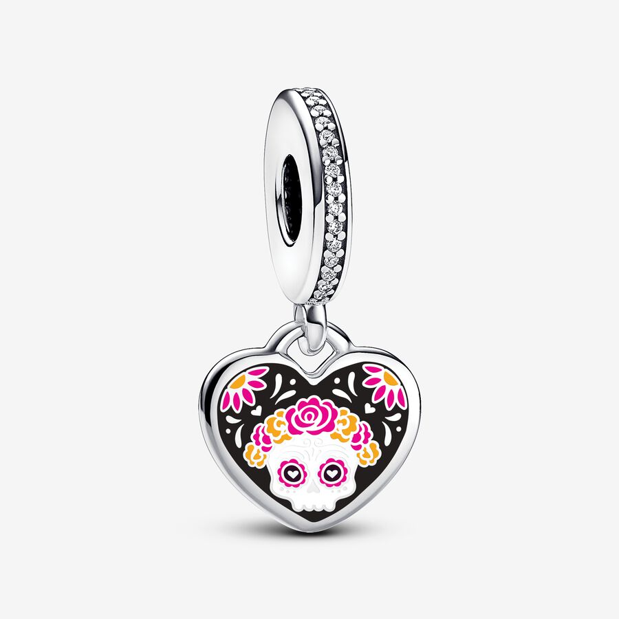 Engravable Day of the Dead Sugar Skull Heart Dangle Charm
