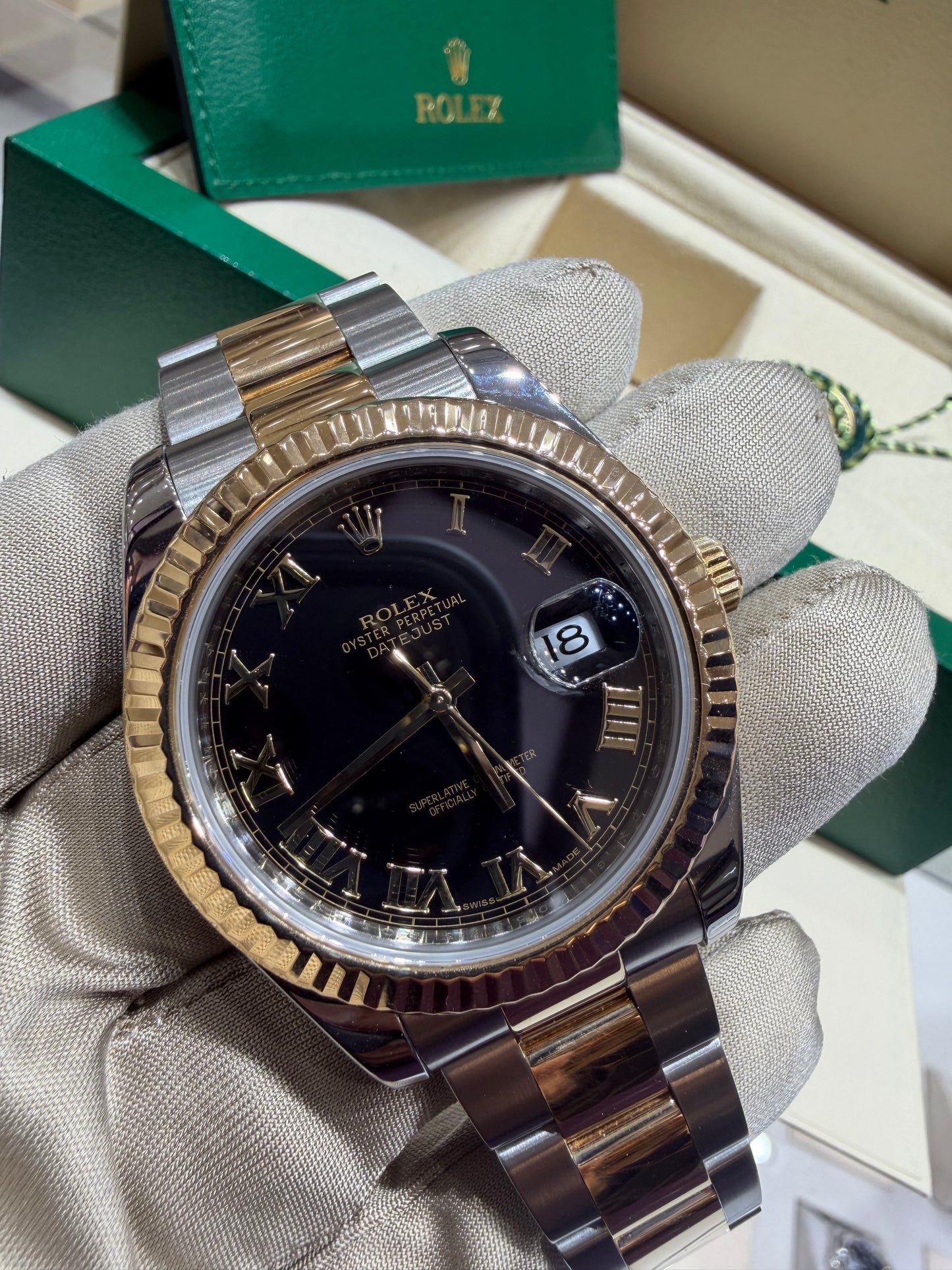 Rolex 116333 Datejust II 18k Stainless Steel 41mm Black Roman