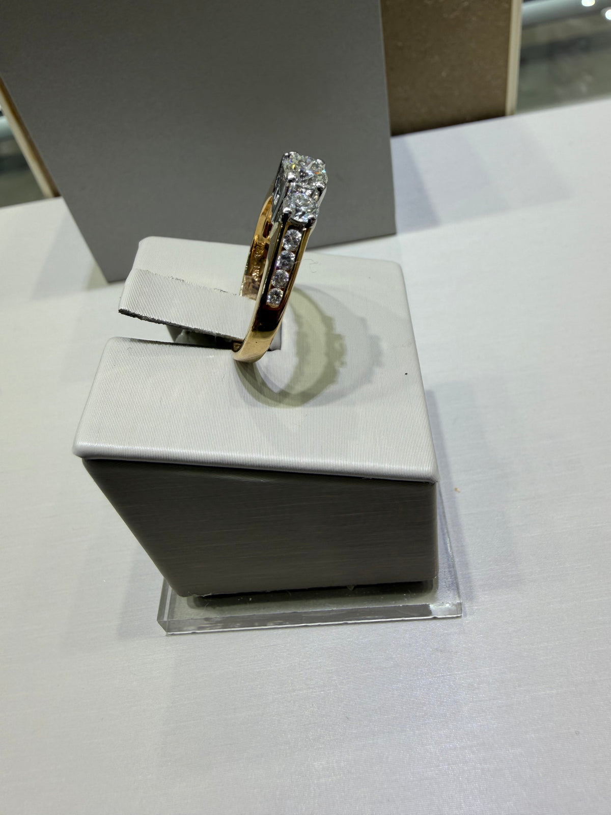 1.08 CTW Natural Diamond Three-Stone Engagement Ring | 14K Yellow Gold