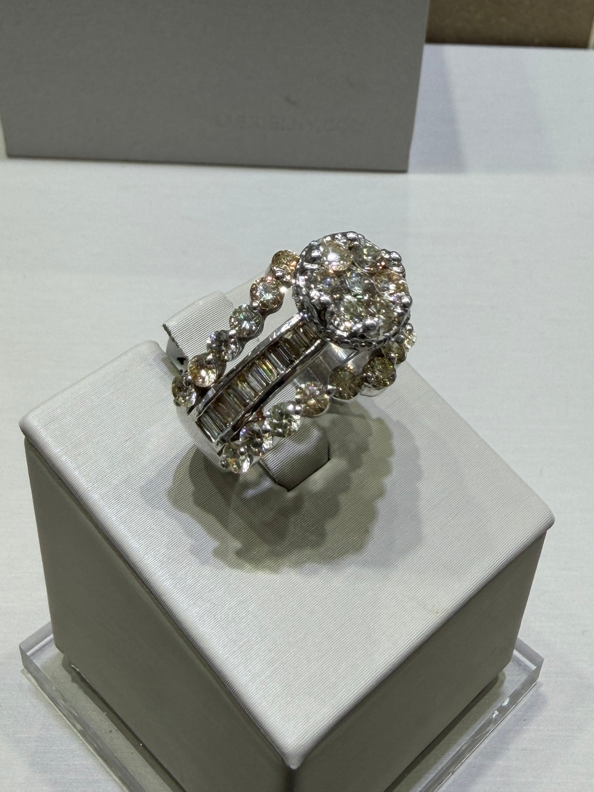 10K White Gold 4.00 CTW Natural Diamond Round & Baguette Triple-Row Engagement Ring - H-I Color, SI Clarity